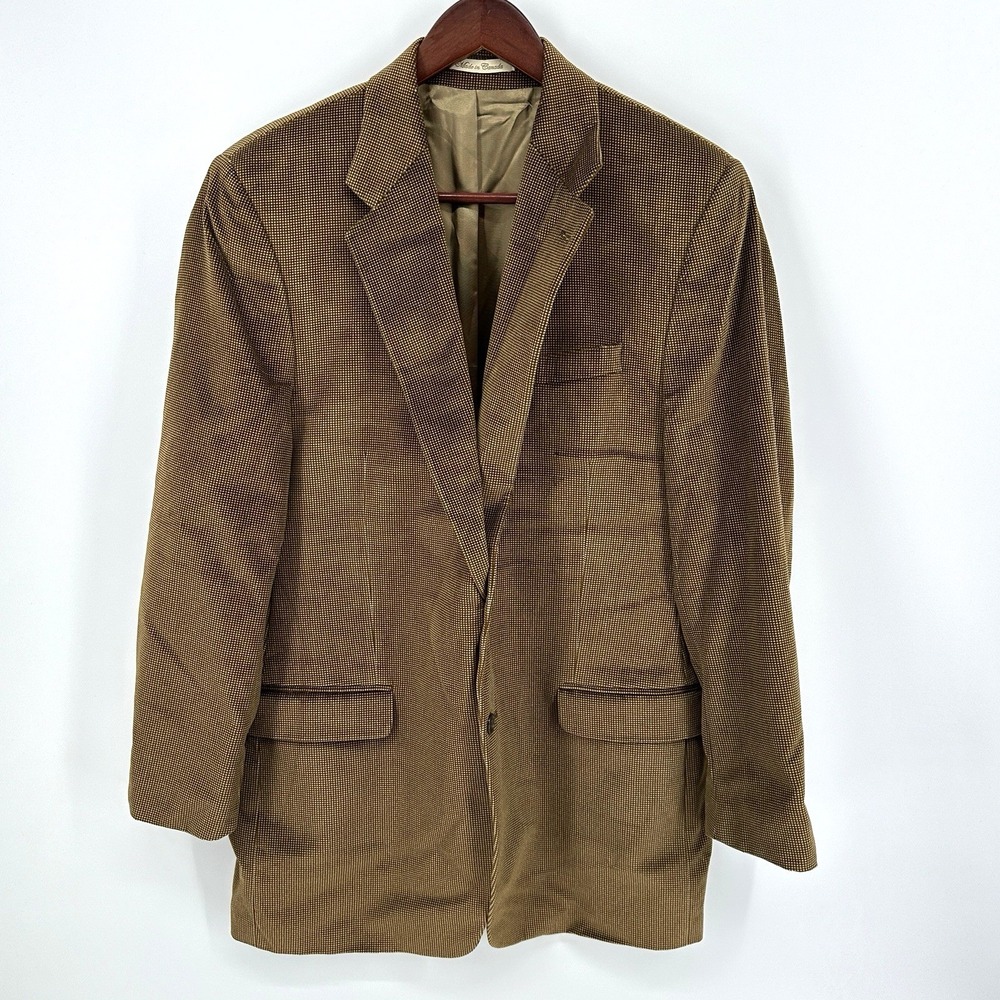Calvin Klein Jacket Brown Houndstooth Check 100% Cotton Blazer 42L Business